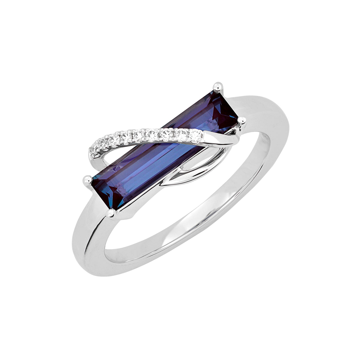 Chatham lab-grown alexandrite ring in 14k white gold, style CR13115WAL