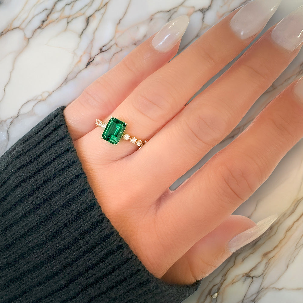 Emerald Ring – Emerald Cut, 14K Yellow Gold, 8x6mm