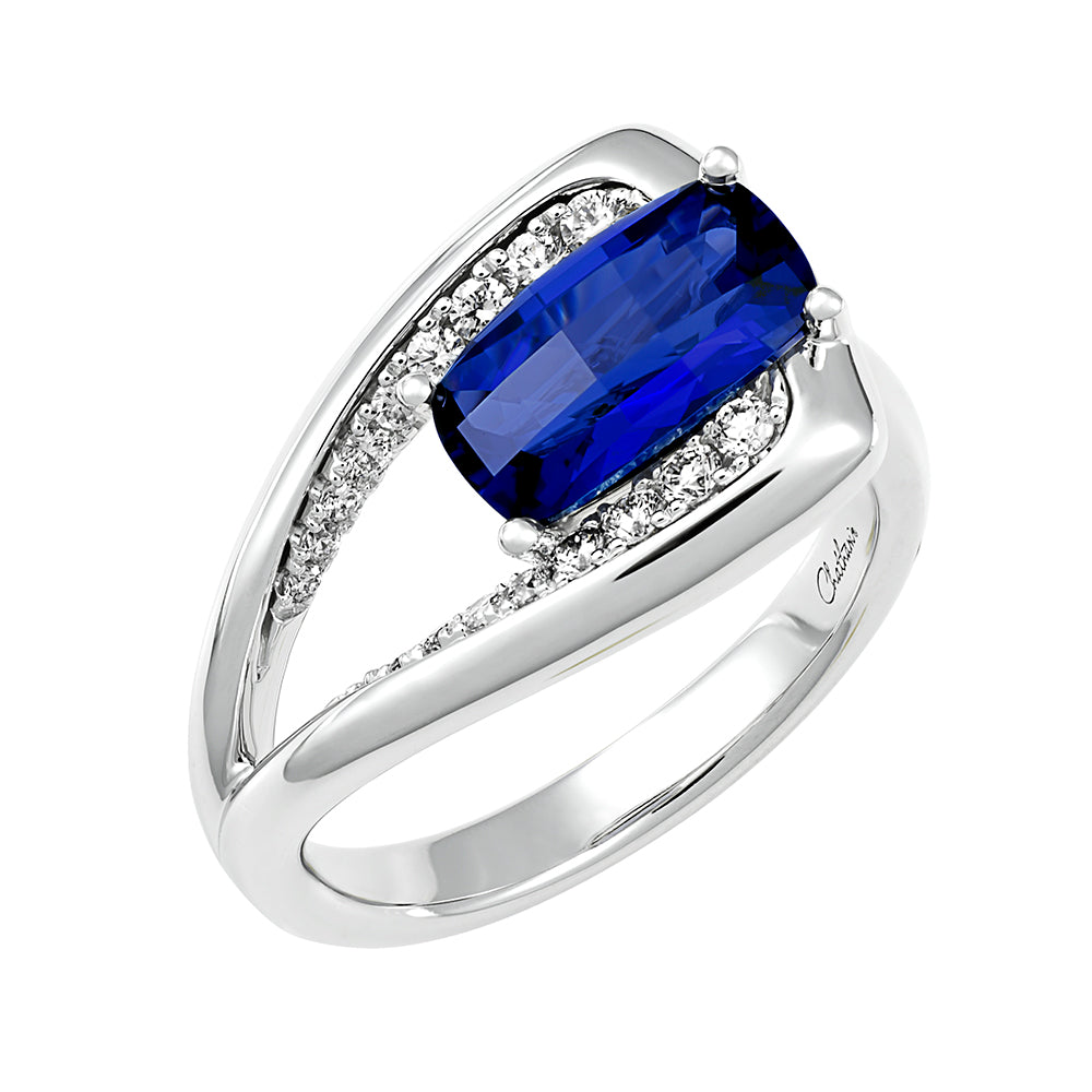 Chatham lab-grown blue sapphire ring, style CR14591WBS