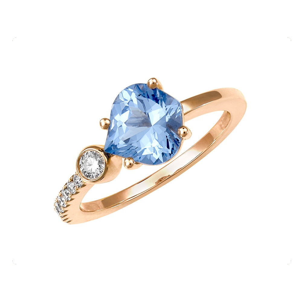 Chatham lab-grown aqua blue spinel ring in 14k rose gold, style CR14867RAQ