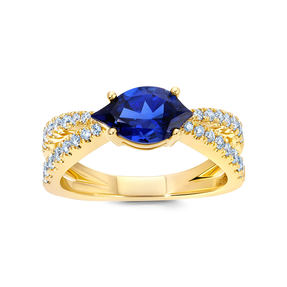 Chatham lab-grown blue sapphire ring, style CR14998YBS