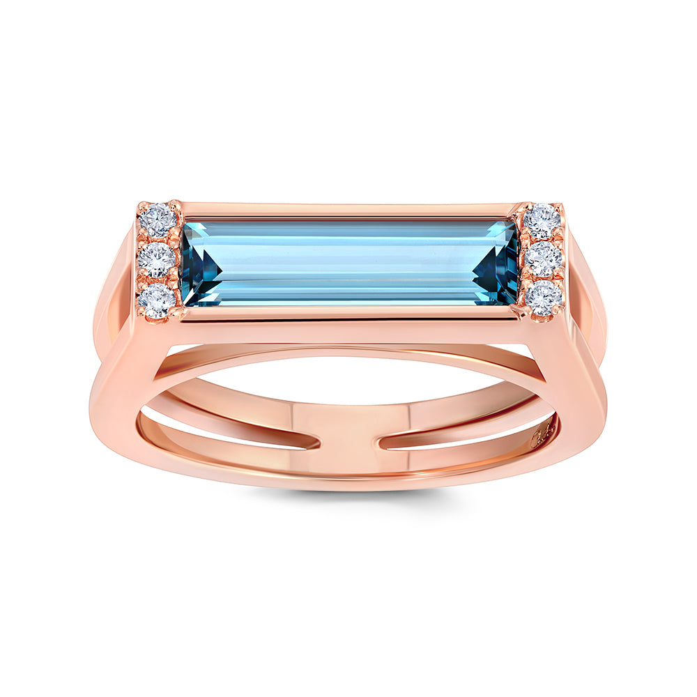 Chatham lab-grown aqua blue spinel ring in 14k rose gold, style CR15001RAQ