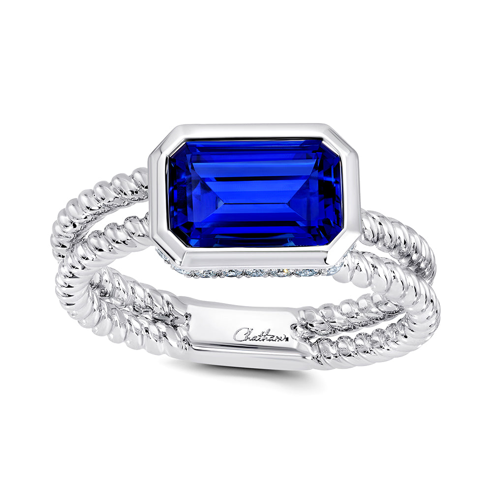 Chatham lab-grown blue sapphire ring, style CR15022WBS