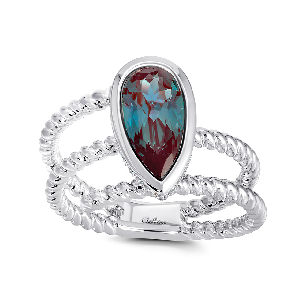 Chatham lab-grown alexandrite ring in 14k white gold, style CR15023WAL