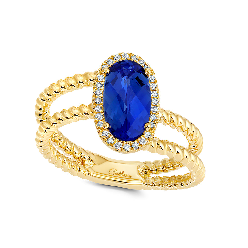 Chatham lab-grown blue sapphire ring, style CR15025YBS