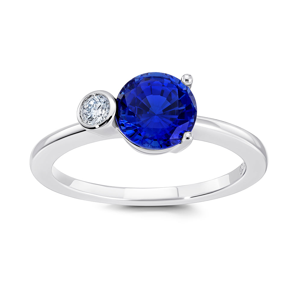 Chatham lab-grown blue sapphire ring in 14k white gold, style CR15029WBS