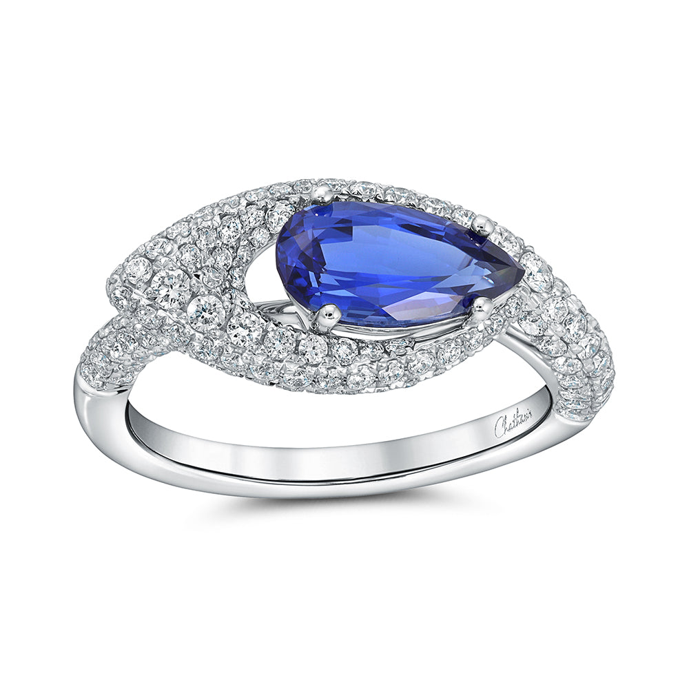 Chatham lab-grown blue sapphire ring, style CR15058WBS
