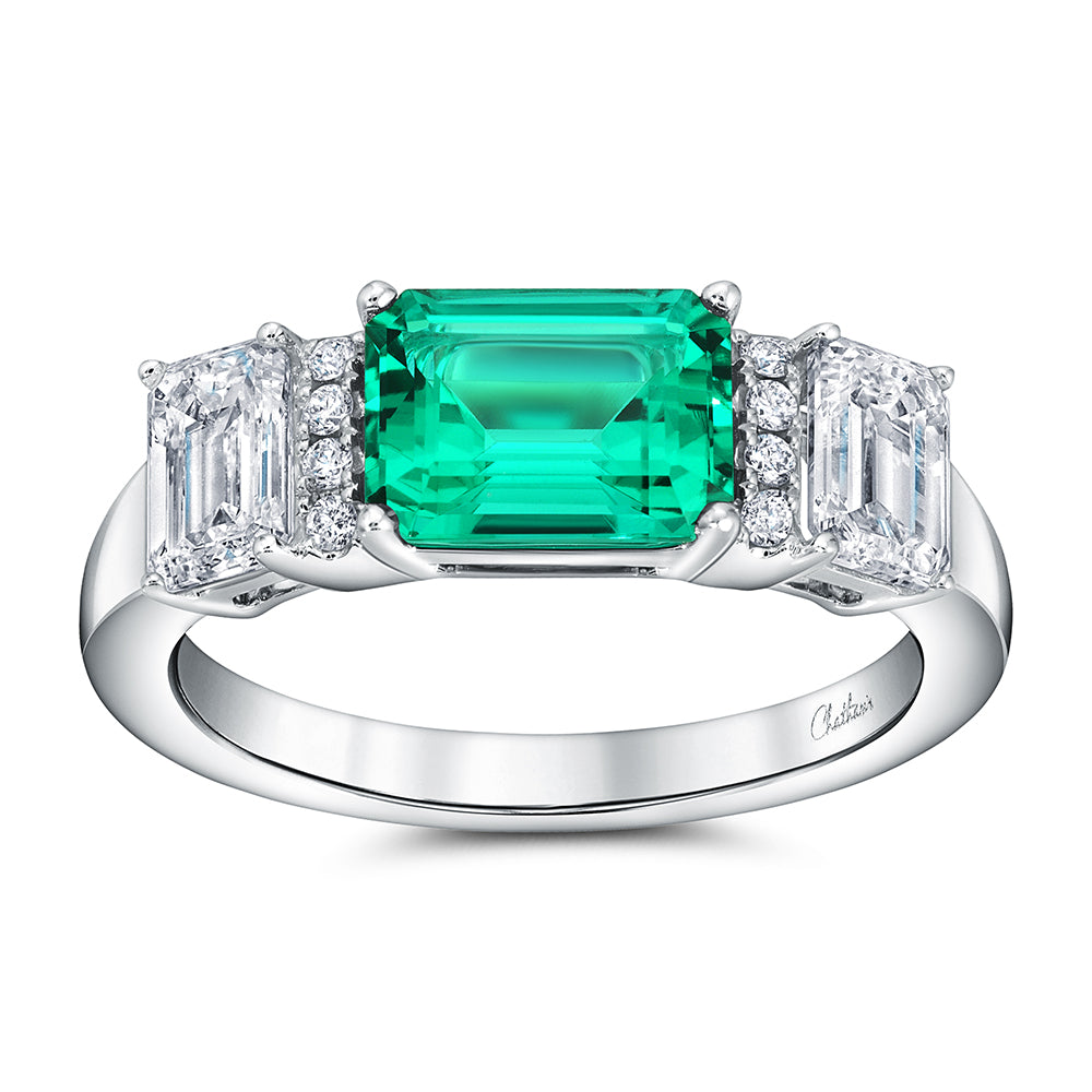 Chatham lab-grown emerald ring in 18k white gold, style CR15071WEM