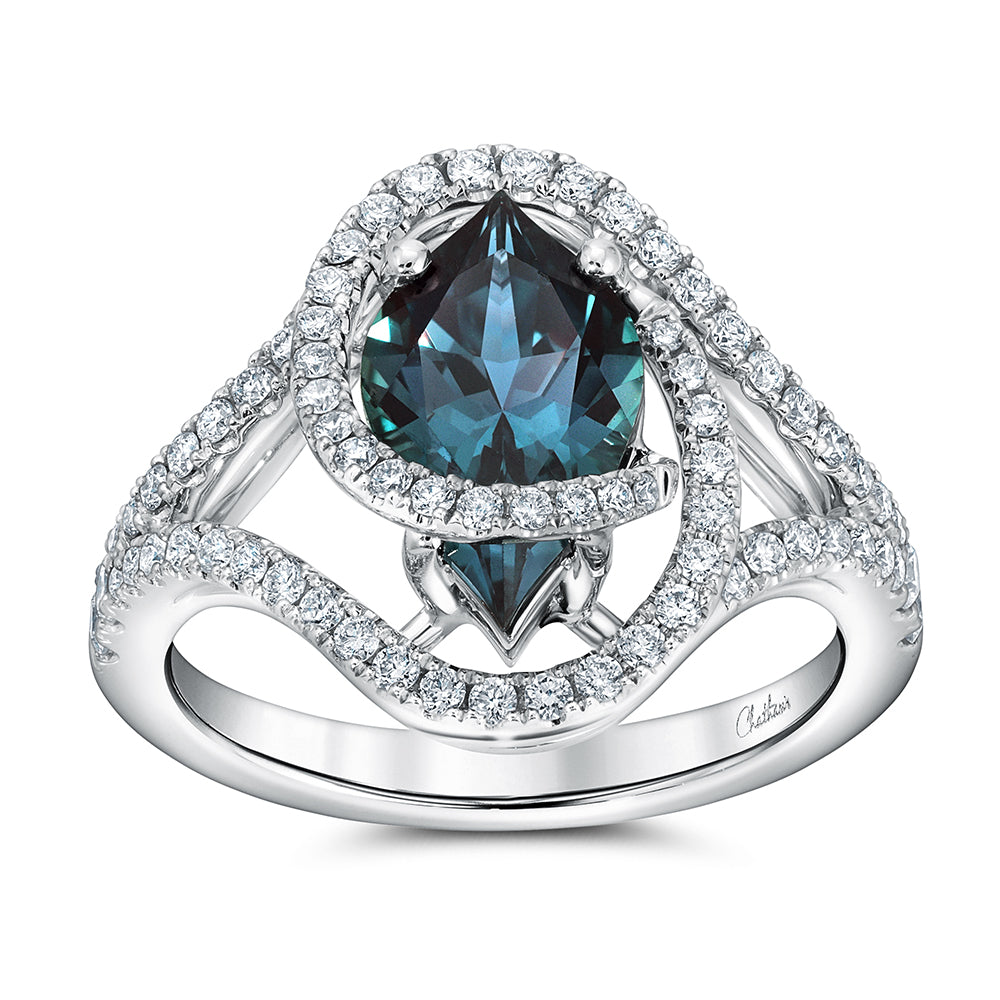 Chatham lab-grown alexandrite ring in 18k white gold, style CR15074WAL