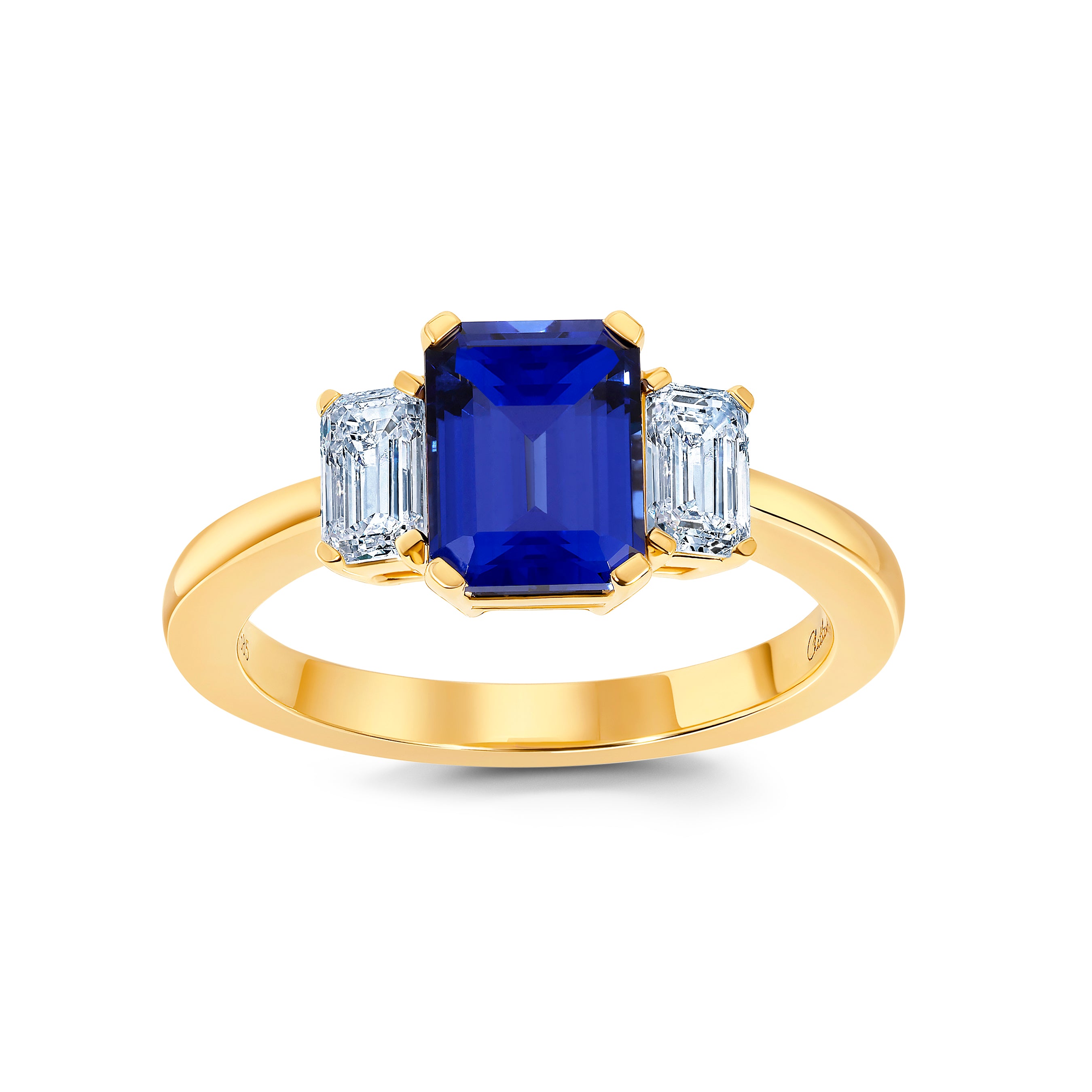 Chatham lab-grown blue sapphire ring, style CR15113YBS