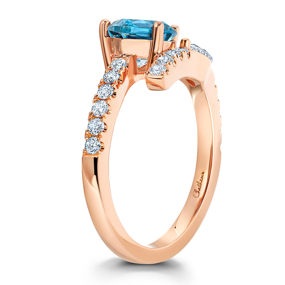 Aqua Blue Spinel Ring – Flame, 14K Rose Gold