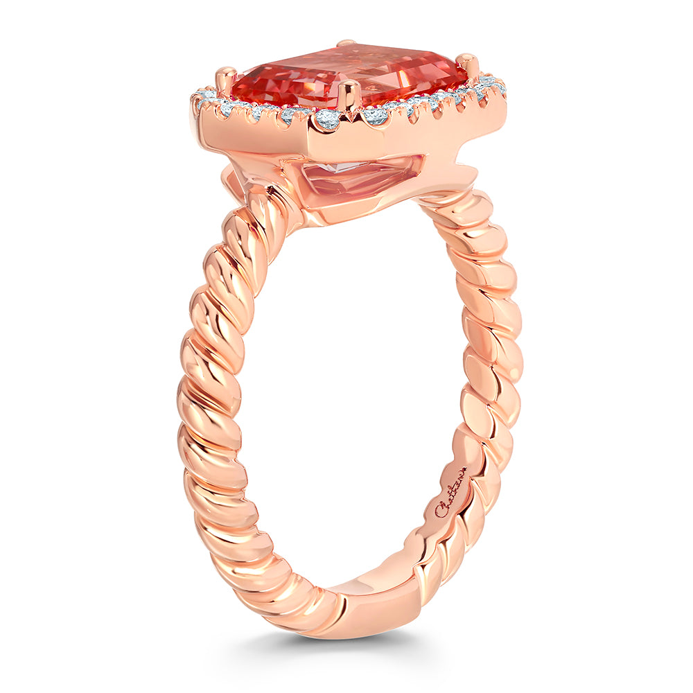Champagne Sapphire Ring – Octagon, 14K Rose Gold, 9x7mm