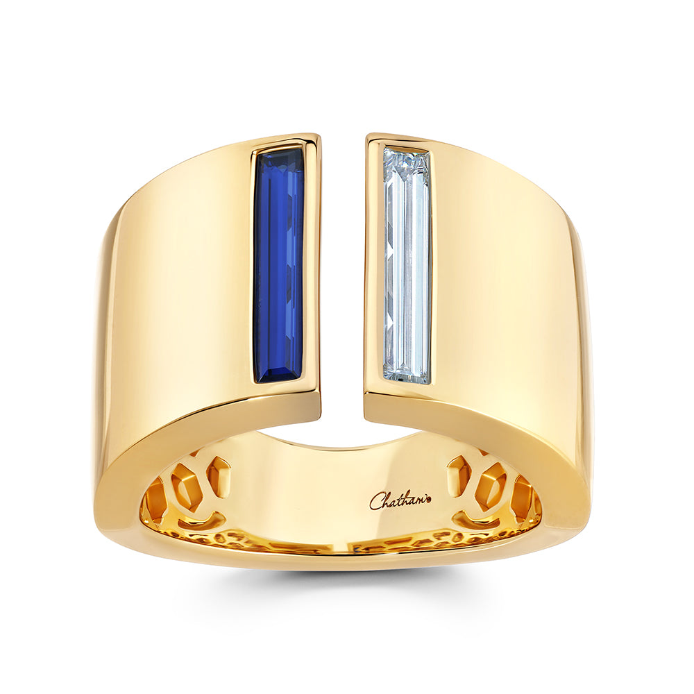 Chatham lab-grown blue sapphire ring, style CR15152YBS