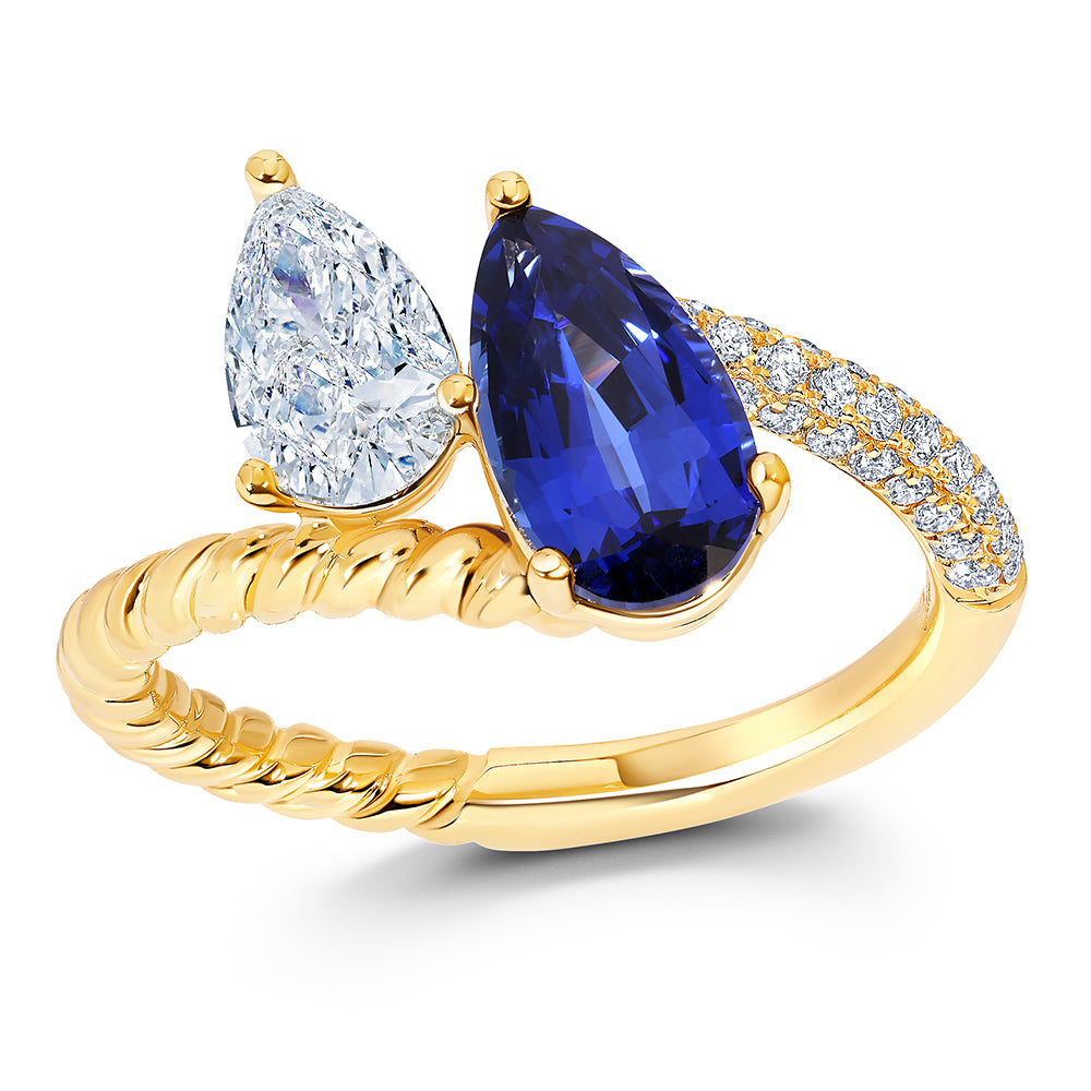 Chatham lab-grown blue sapphire ring in 14k yellow gold, style CR15162YBS