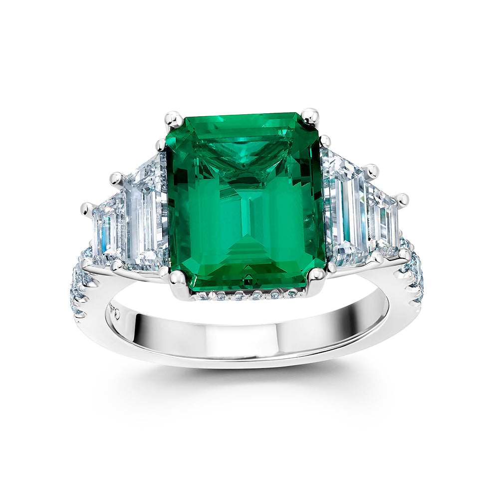 Chatham lab-grown emerald ring in 18k white gold, style CR15169WEM