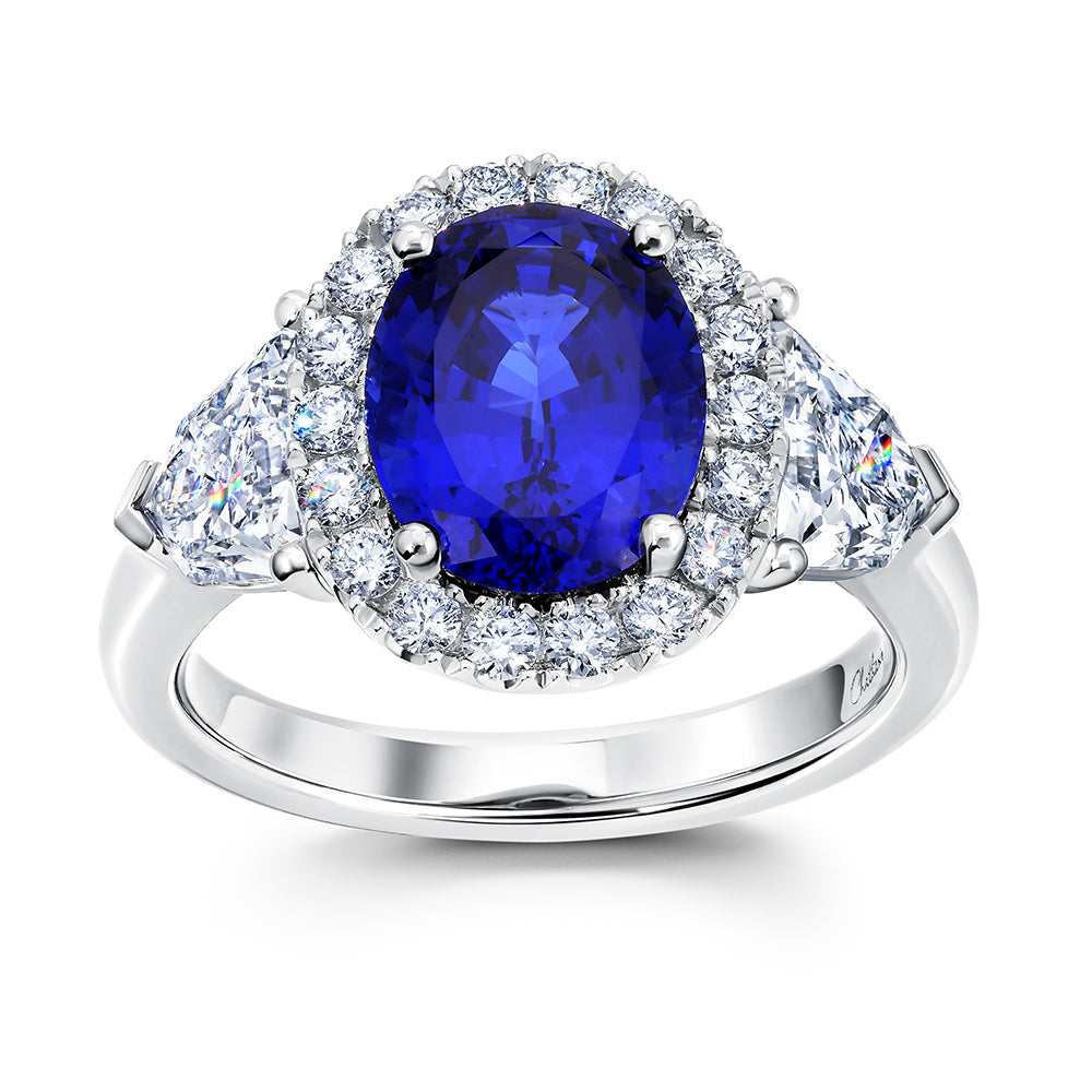 Chatham lab-grown blue sapphire ring in 18k white gold, style CR15172WBS