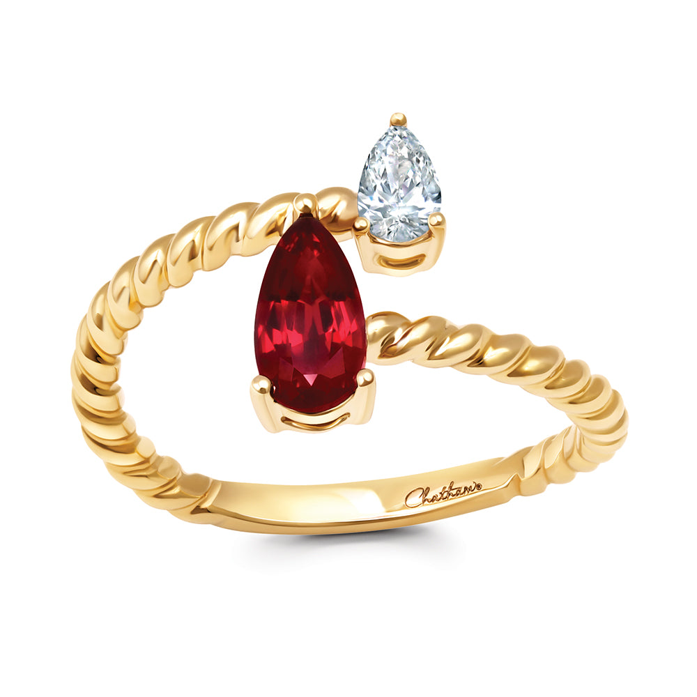 Chatham lab-grown ruby ring in 14k yellow gold, style CR15264YRU
