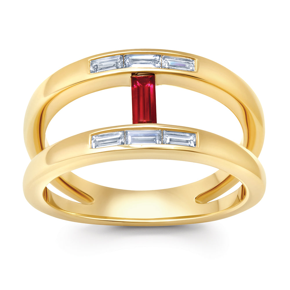 Chatham lab-grown ruby ring in 14k yellow gold, style CR15266YRU