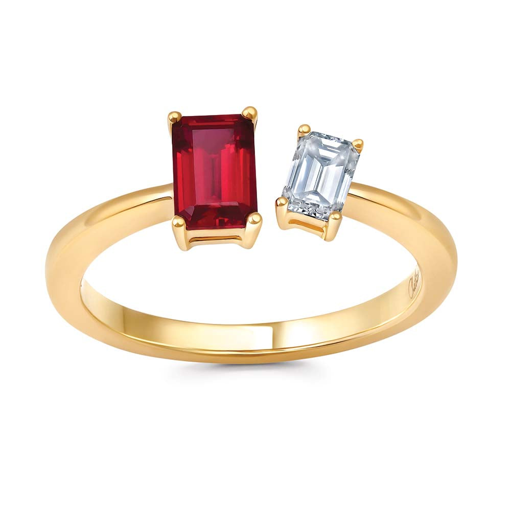 Chatham lab-grown ruby ring in 14k yellow gold, style CR15279YRU