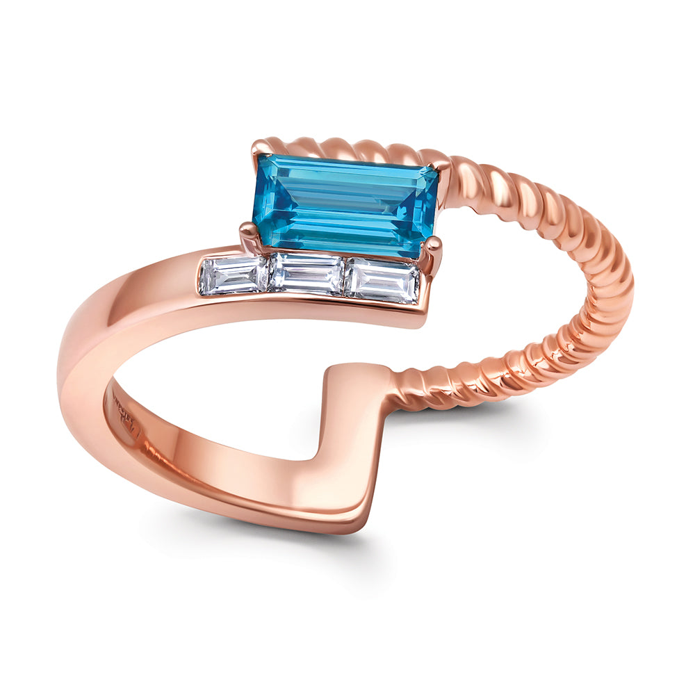 Paraiba Colored Spinel Ring – Baguette, 14K Rose Gold