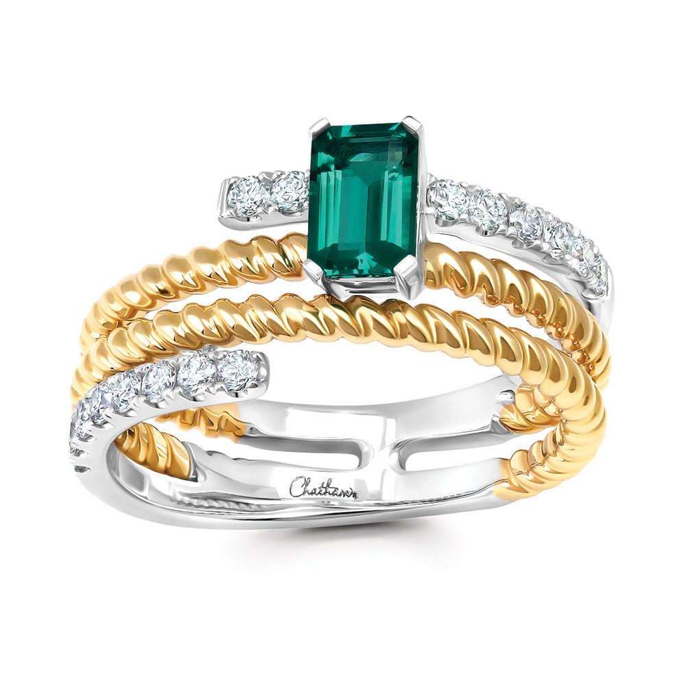 Chatham lab-grown emerald ring, style CR15301WYEM
