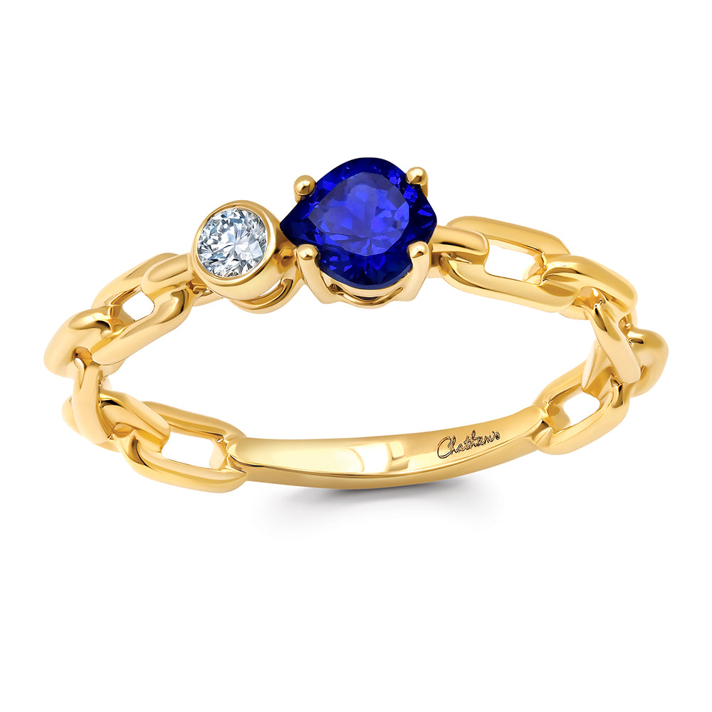 Chatham lab-grown blue sapphire ring, style CR15304YBS