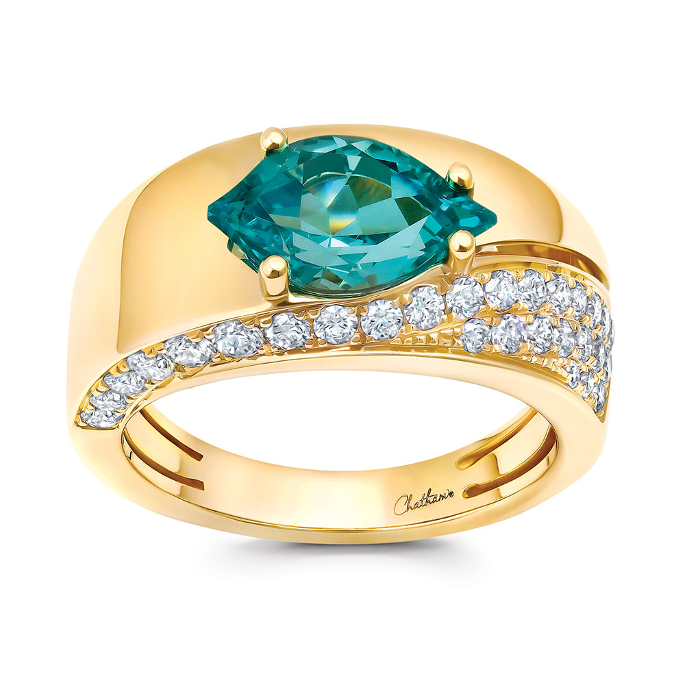 Chatham lab-grown chrysoberyl ring, style CR15318YCH