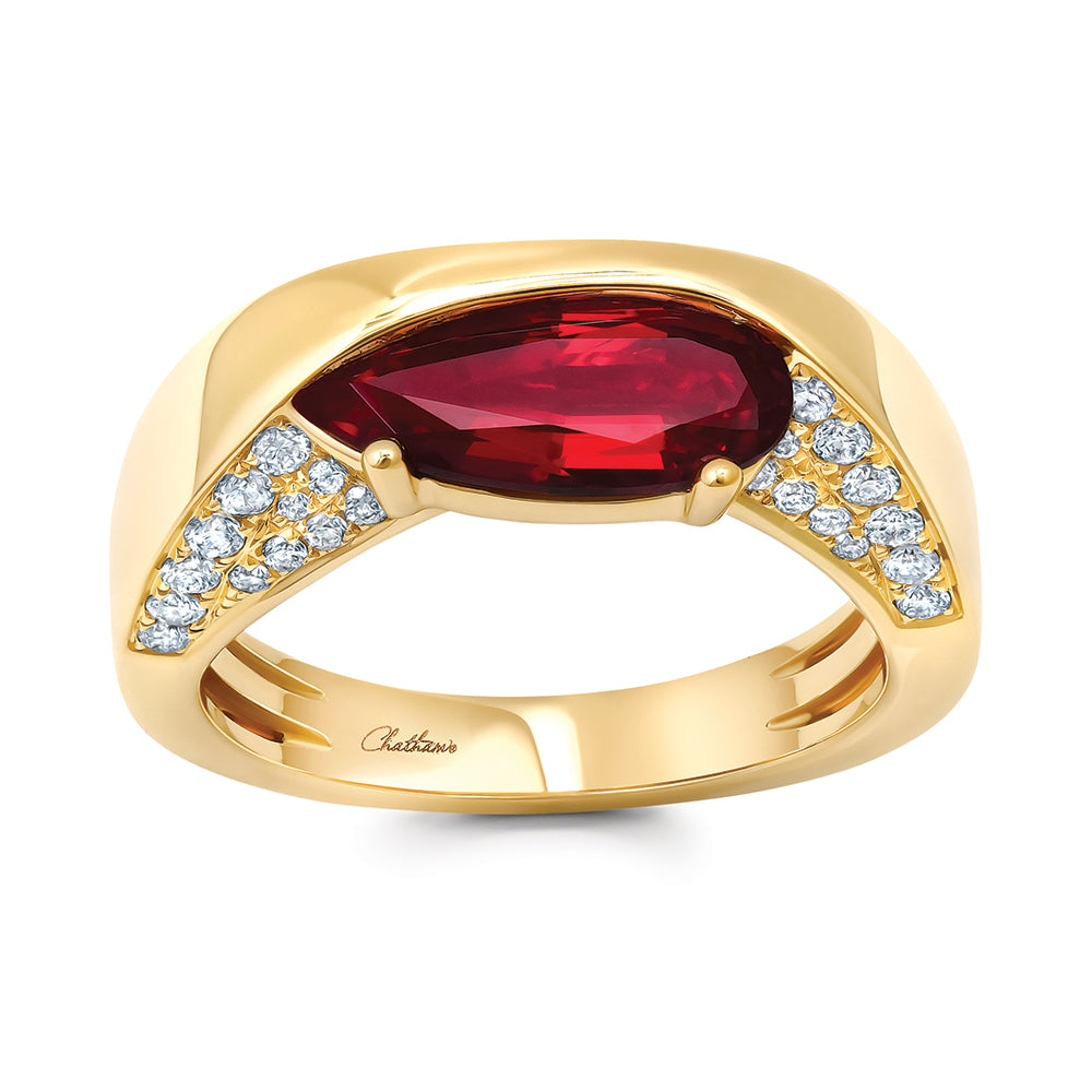 Chatham lab-grown ruby ring in 14k yellow gold, style CR15320YRU