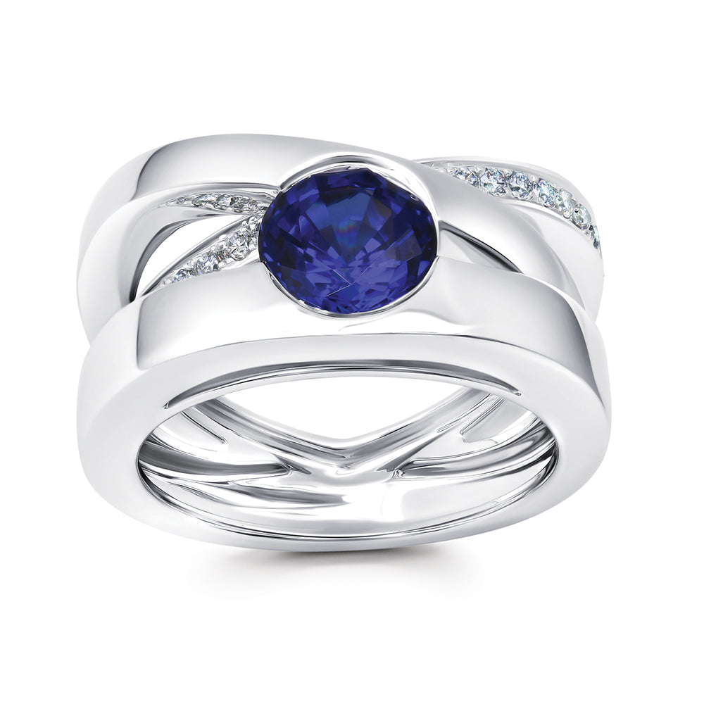 Chatham lab-grown blue sapphire ring, style CR15323WBS