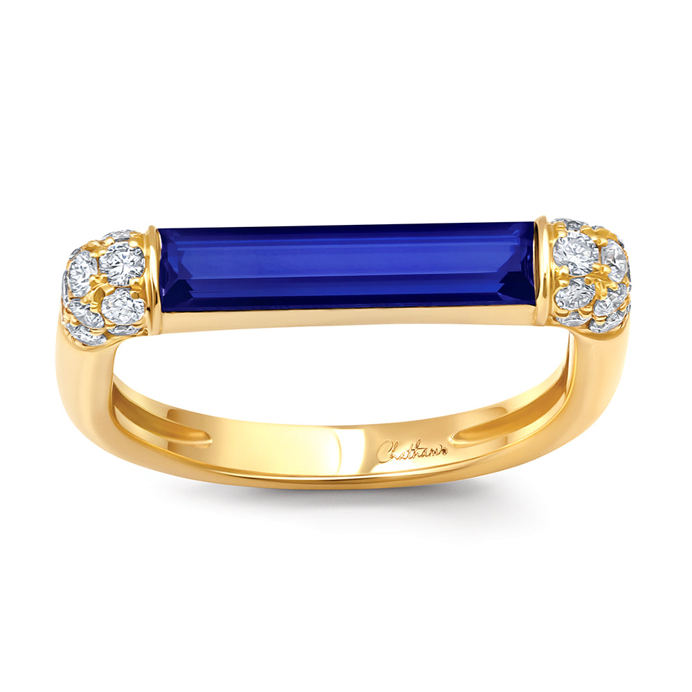 Chatham lab-grown blue sapphire ring, style CR15324YBS