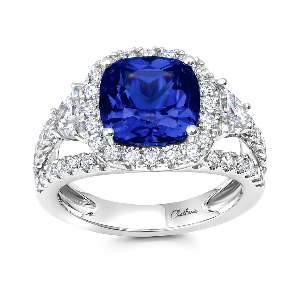 Chatham lab-grown blue sapphire ring, style CR15337WBS