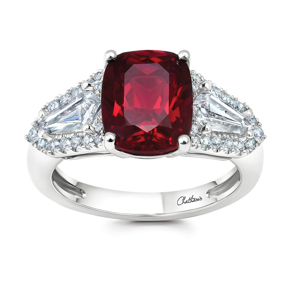 Chatham lab-grown ruby ring in 18k white gold, style CR15347WRU
