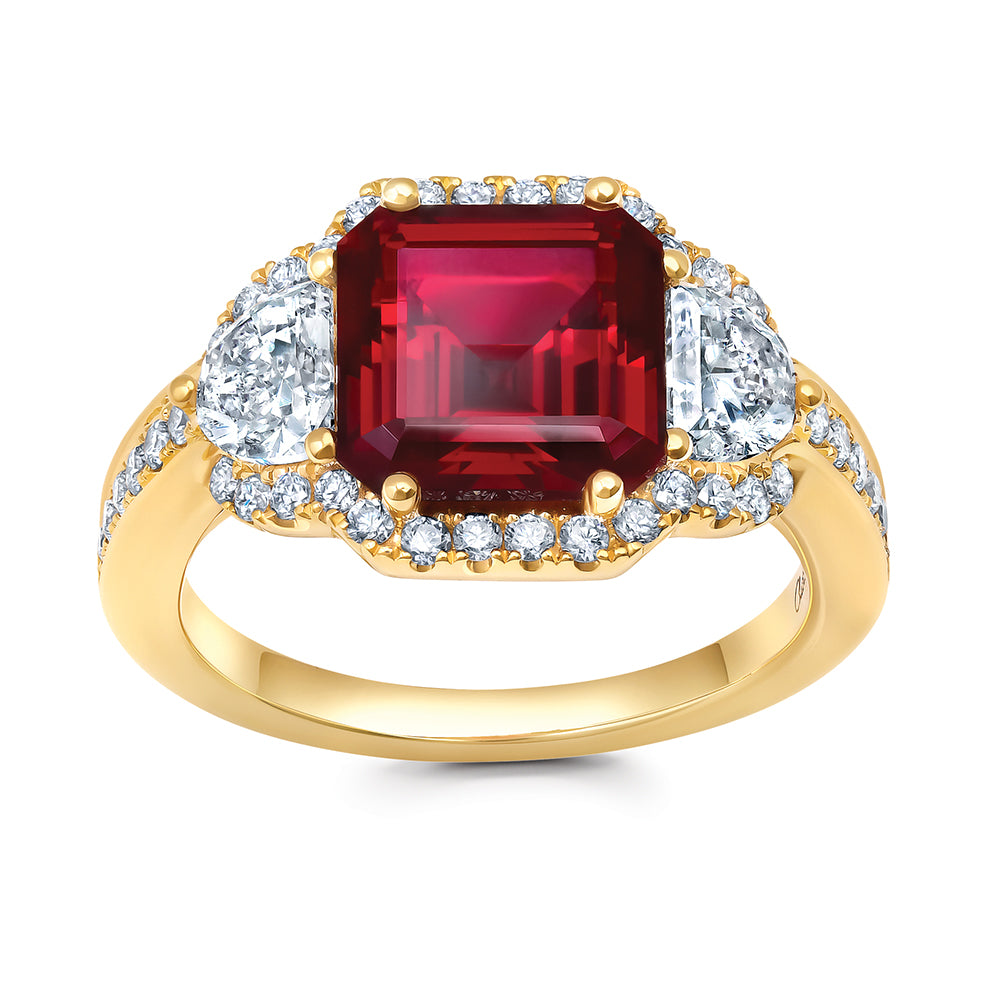 Chatham lab-grown ruby ring in 18k yellow gold, style CR15350YRU