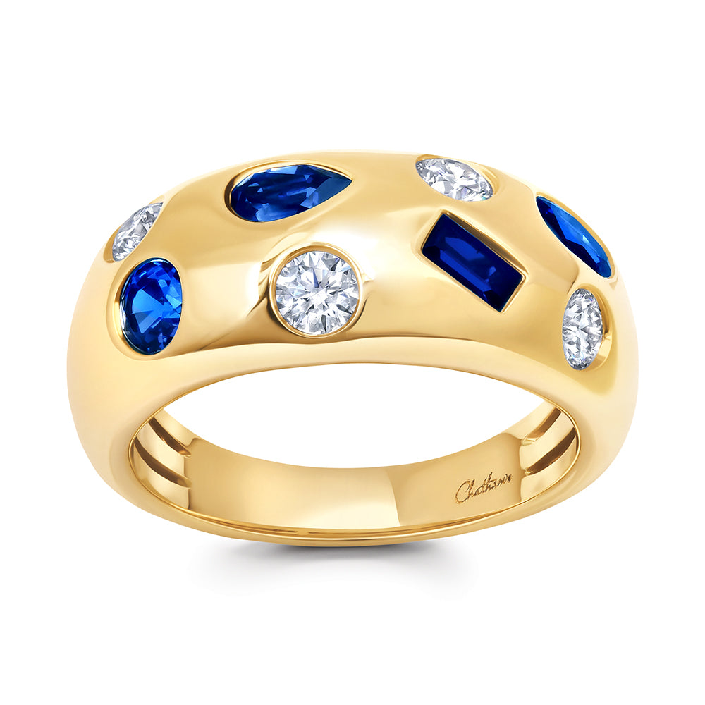 Chatham lab-grown blue sapphire ring, style CR15357YBS
