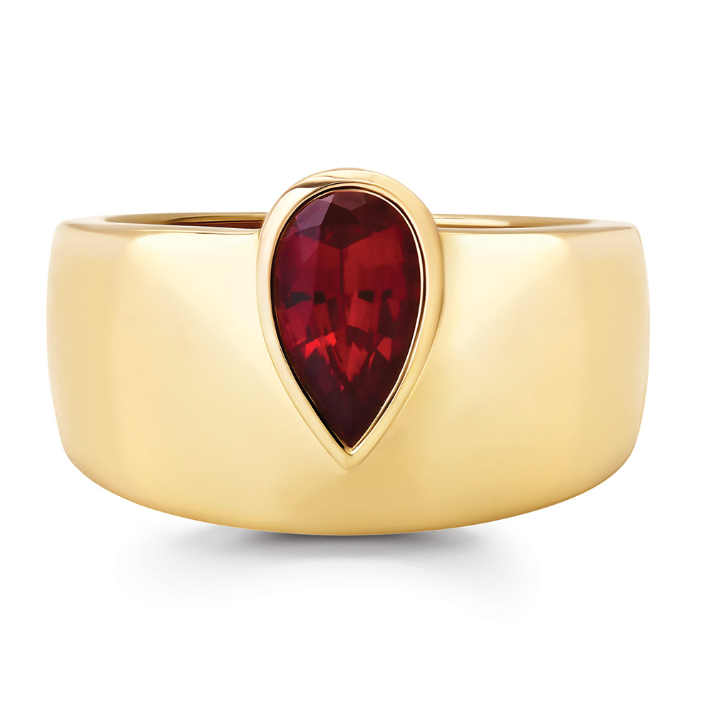 Chatham lab-grown ruby ring in 14k yellow gold, style CR15358YRU