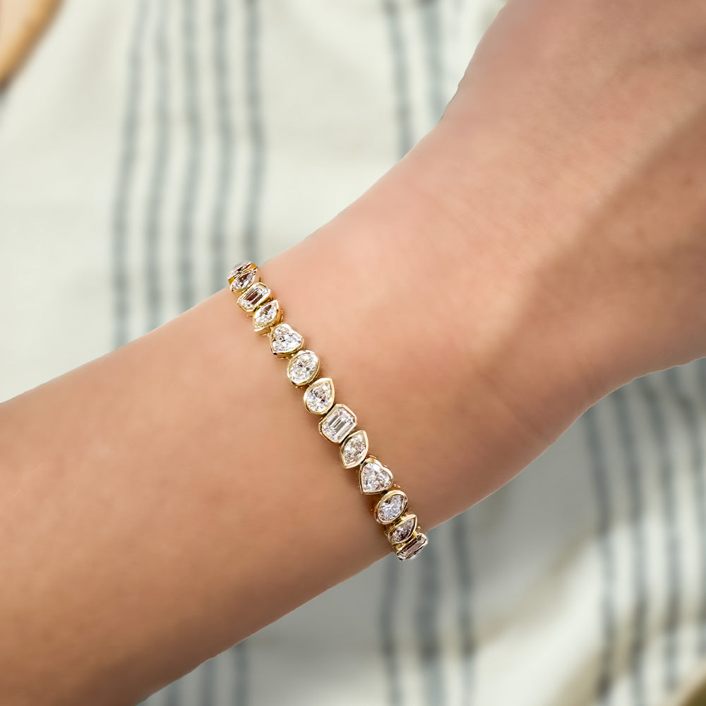 Bezel Multi-Shape Diamond Tennis Bracelet – 14K Yellow Gold