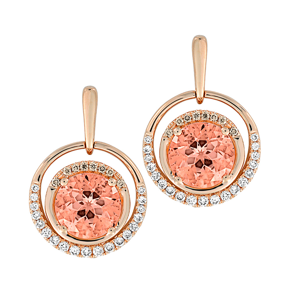 Chatham lab-grown champagne sapphire earrings in 14k rose gold, style CE4243RCS