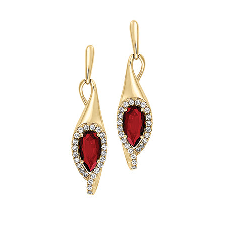 Chatham lab-grown ruby earrings in 14k yellow gold, style CE4597YRU