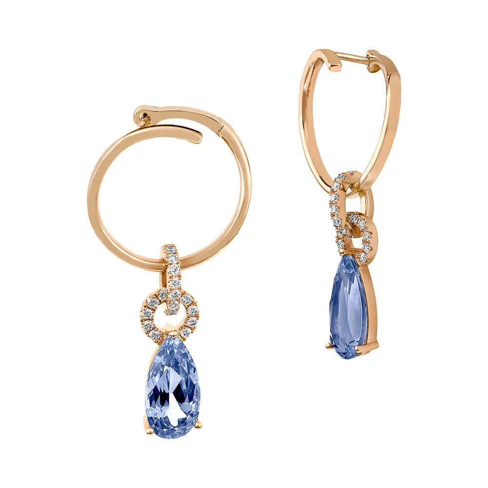 Chatham lab-grown aqua blue spinel earrings in 14k rose gold, style CE4829RAQ
