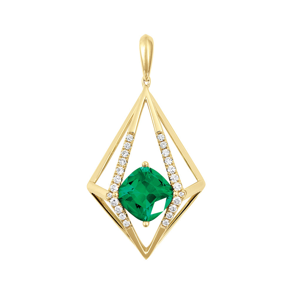 Chatham lab-grown emerald pendant in 14k yellow gold, style CP5148YEM