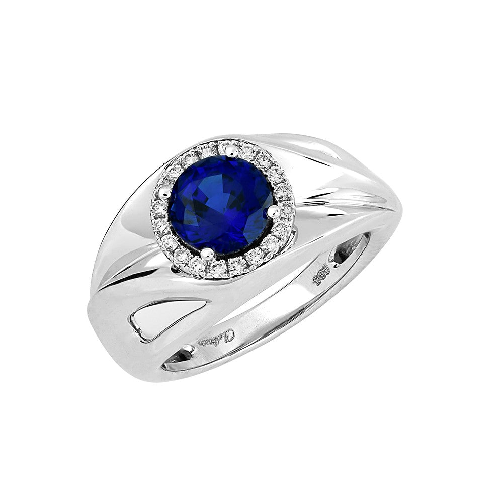 Chatham lab-grown blue sapphire ring, style CR14227WBS