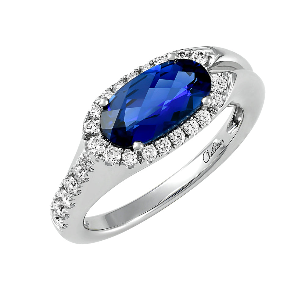 Chatham lab-grown blue sapphire ring, style CR14585WBS