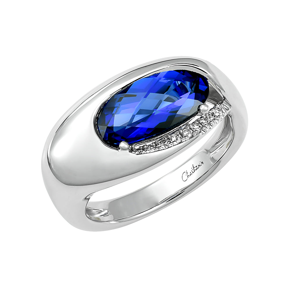 Chatham lab-grown blue sapphire ring, style CR14588WBS