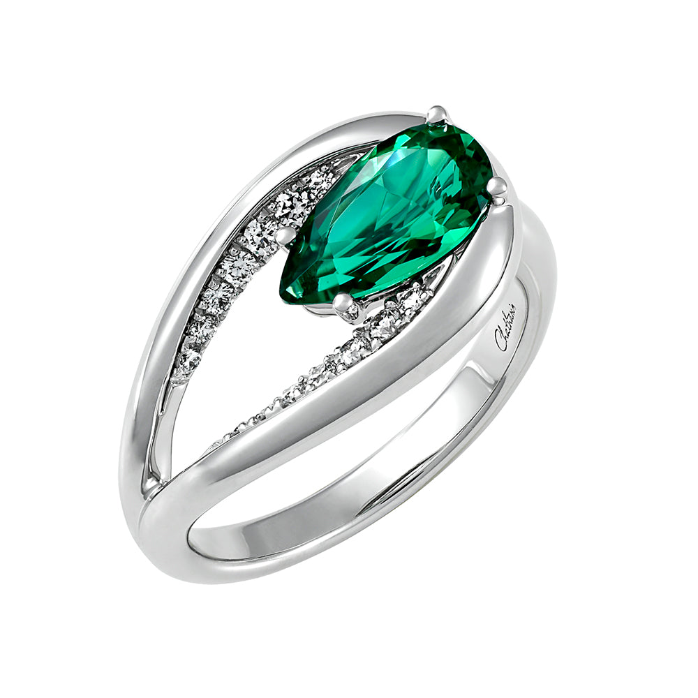 Chatham lab-grown emerald ring in 14k white gold, style CR14592WEM