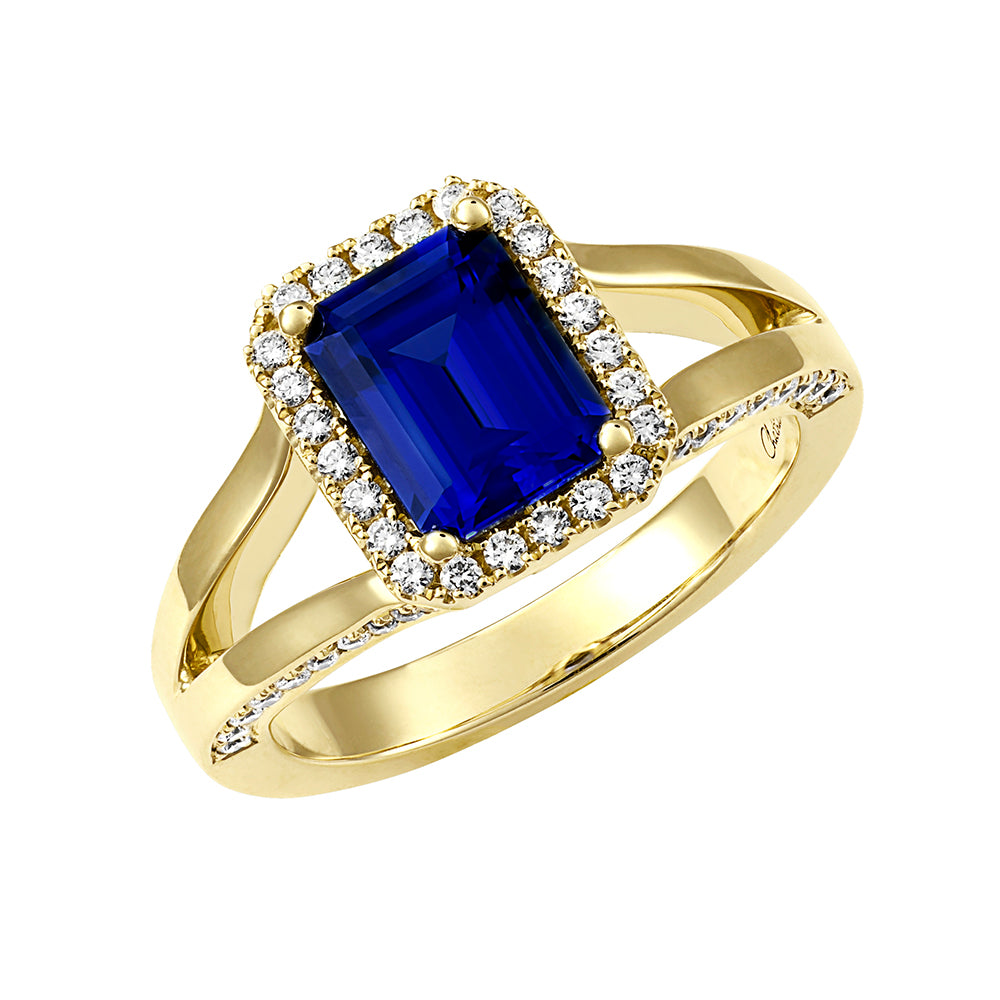 Chatham lab-grown blue sapphire ring, style CR14836YBS