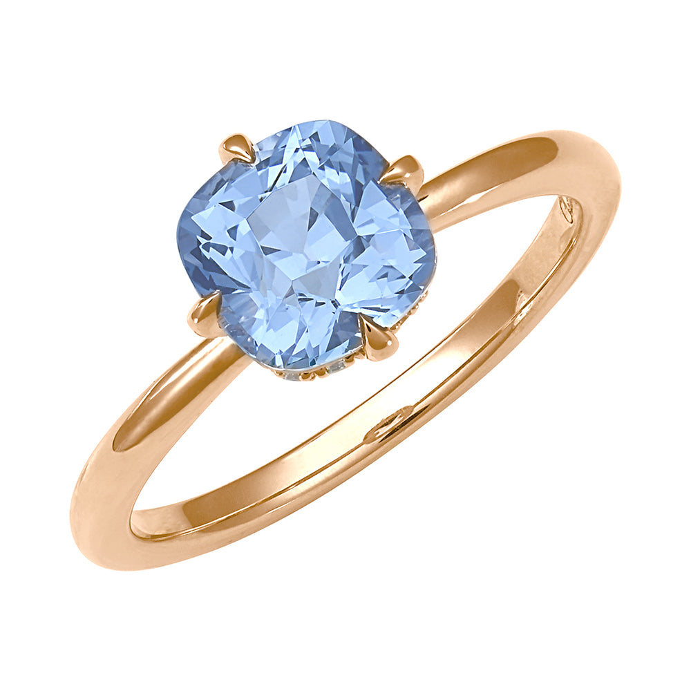 Chatham lab-grown aqua blue spinel ring in 14k rose gold, style CR14843RAQ
