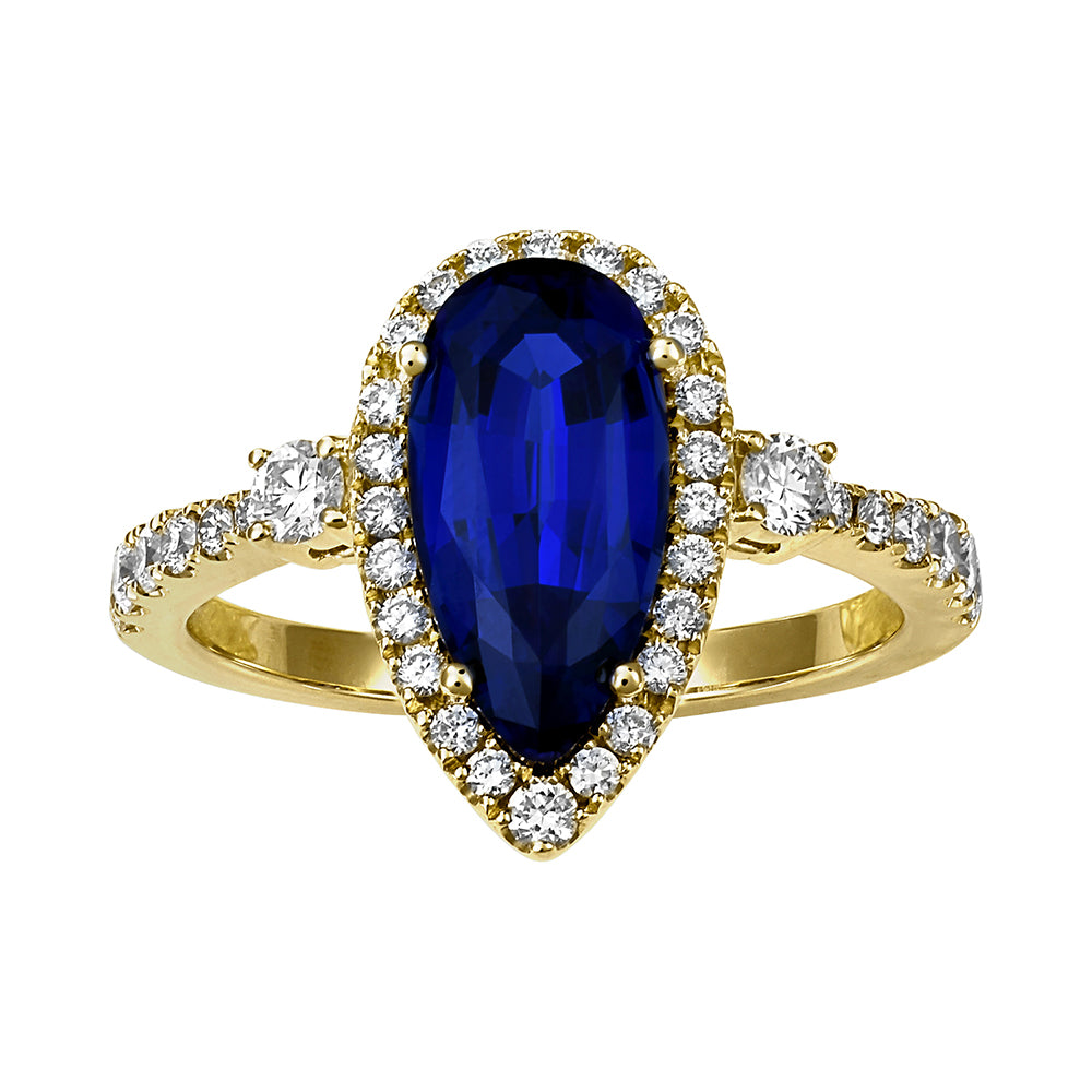 Chatham lab-grown blue sapphire ring, style CR14847YBS